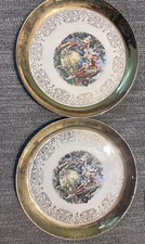 (2) Sabin Crest-O-Gold 22K Warranted Courting Couple 10.25” Plate VTG picture