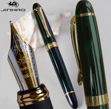 Wingsung 630 Fountain Pen Resin Writing Pen Piston Gold Clip 0.7mm Gift Green picture