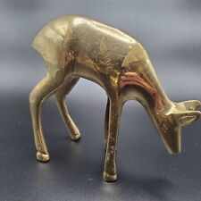 Vintage Solid Brass MCM Deer Doe Elk Eating Decor Figurine Sculpture W/Patina picture
