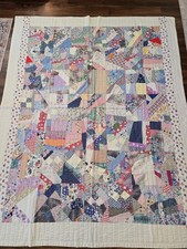 Beautiful Vintage Feedsack Crazy Quilt 62 X 79 Adorable Farmhouse Cottage Decor picture