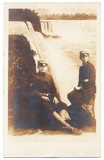 real photo Two US Marines Waterfall Background antique Studio Photo pc RPPC picture