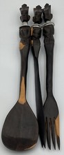Vintage Hand Carved Wood Serving Utensils African Tribal Set of 3 Home Decor picture