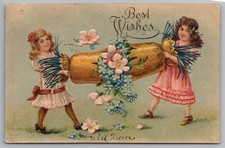 Best Wishes Lovely Girls Flowers 1909 Db Postcard picture