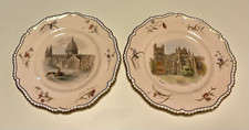 Pair Antique 1890 Royal Worcester Plates Hand Painted Cathedrals Exeter St Pauls picture