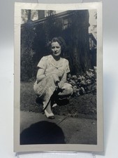 Vintage Black & White Portrait Photograph Woman posing outside.  picture