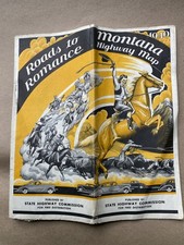Vtg 1940 Montana State Highway Map Horse Stampede Indians Cowboy Cowgirl picture