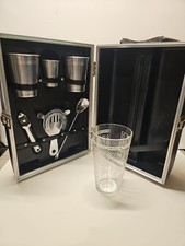 Vintage MCM Travel Bar Case Complete Cocktail Set & Federal Glass Recipe Mixer picture