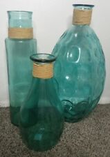 VIDRIOS SAN MIGUEL  Large Recycled Thumbprint Blue Glass Vase VINTAGE (Set Of 3) picture