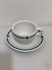 Charming Vintage Over & Back Cup & Saucer Set Cafe/Diner Style-Green picture