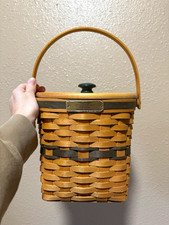 Longaberger 1998 Christmas Small Rectangular Storage Basket w Lid Handle Liner picture