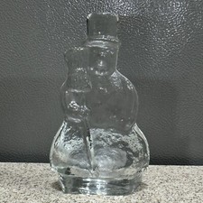 Vtg Clear Ice Glass Snowman Votive Candle Holder 5.25” Winter Heavy in EUC picture