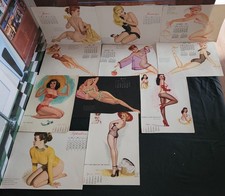 11 Vintage Sexy Risque Pin-up Calendar Pages 1951 1954 1956 Rare Great Color  picture