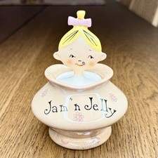 Vintage 1950s Lipper & Mann Pixieware Jam ’n Jelly Jar Girl Lid Ceramic Spoon picture