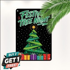 Minimalist Christmas Tree Sign Holiday Evergreen Black Metal Tin Wall Poster picture