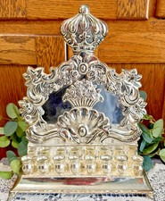 Vintage Judaica Silver Plate Hanukkah Menorah Candleholder 11.5