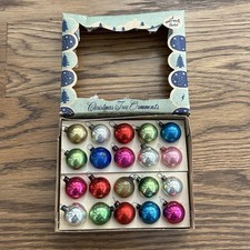 VTG Shiny Brite Glass Feather Tree Ornaments Set of 20 Mini 20 mm Christmas Box picture
