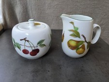 Evesham Veil Royal Worcester Creamer and Sugar Bowl Fruit Green Country Harvest picture