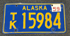 RARE 1958 1959 ALASKA TRUCK LICENSE PLATE ORIGINAL PAINT NICE CHEVY FORD DODGE  picture
