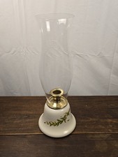 VTG Teleflora Glass Hurricane Candle Lamp Porcelain Base Holly Berry Christmas picture