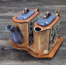 Antique 1920s Hotta Yu Shoten & Co Lusterware Teapots Set Bird Design & Tray picture
