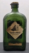 Vintage Black & White Scotch Whisky Green Flask Bottle Kork-N-Seal Cap 1940s... picture