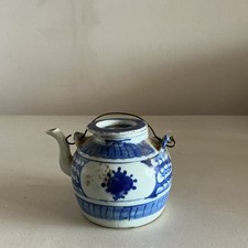 Antique Chinese blue and white porcelain tea pot late 19 century Qing. picture