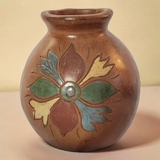 Vtg Mexican Pottery Floral Wall Pocket Vase Pot Shaped Talavera Folk Art 4.75