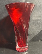 FTD, Ruby Red Glass Vase 9 In. Swirl Pattern picture