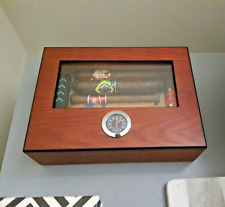 Cigar Humidor Glass Top Cigar Box with Hygrometer Humidifier and Divider Deskt picture
