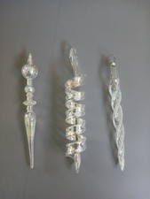 3pc Vtg Silvestri Hand Spun Blown Glass Icicle Style Christmas Ornaments Spiral picture
