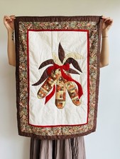 Vintage Handmade Thanksgiving Corn Quilt Wall Hanging Fall Harvest 26x37 America picture