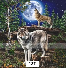(137) TWO Paper LUNCHEON Decoupage Art Craft Napkins - WOLVES WOLF FAMILY MOON picture