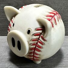Vintage Softball Baseball Pig Piggy Bank With Stopper Hard Resin Textured Laces picture