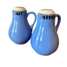 Hall Rose Parade Salt & Pepper Handled Large Stove Shakers Vintage Blue 5”  picture