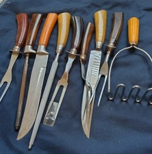 Vintage Bakelite Handle Cutlery Lot Carving Knives Forks Steels Masher 9 Pcs picture