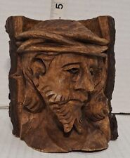 Jesus Bust Figurine Wood Hand Carved Natural Bark Log Wooden Tears Prayers Pray picture