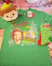 Buddy The Elf Adult Small T-Shirt with Matching Socks and Squishmallow New Tags picture