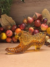 Fenton 1970s Hobnail Amber Glass Cat Head Slipper Shoe Vintage Art Glass picture