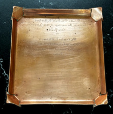 Antique 1916 Solid Copper Arts & Crafts Mission Wedding Announcement Tray 6X5.5 picture
