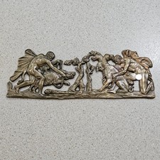Vintage Greek Mythology Hercules Capturing Cerberus & Wild Boar Bronze Plaque picture