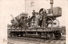c1910s Threshing Machine Steam Tractor Men On Flatcar RPPC Photo Postcard COPY picture