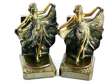 Antique 1920's Flapper Deco Girl Bookends spelt bronze Loie Fuller SEE PICS picture