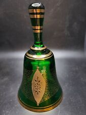 Bohemian Green Glass Gold Bell Hand Decorated Stickered picture