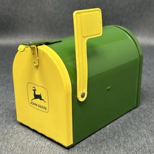 Vintage John Deere Green & Yellow Metal Mailbox Toy Bank ERTL Co Made in USA picture