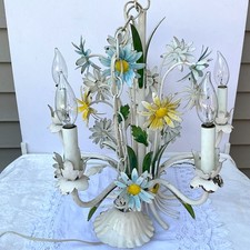 Vintage Italian Tole Chandelier daisy flowers Shabby Cottage Chandelier must see picture