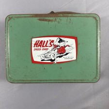 Vintage Hall’s Speed Shop Wichita Metal Lunch Box w/ Early Hot Rod Decal picture