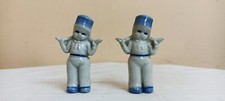 Porcelain Blue Dutch Boys Figurine Statue Antique Vintage Old Rare Pottery Japan picture