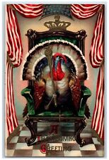c1910's Thanksgiving Greeting Turkey King Crown Embossed Antique Postcard picture