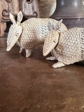 Japanese handmade armadillo porcelain figurine Set of 2 Ceramic picture