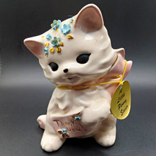 Vintage Signed Josef Originals Ceramic Penny Saver Thank You Kitty Cat Bank EUC picture